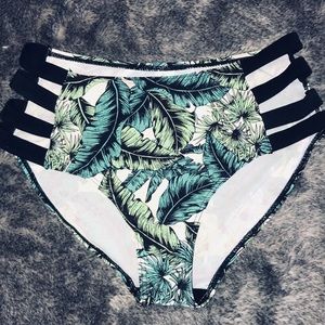 Revolve Bikini Bottoms High Waisted Leaf Print